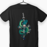 dragon and a sword printed black t-shirt