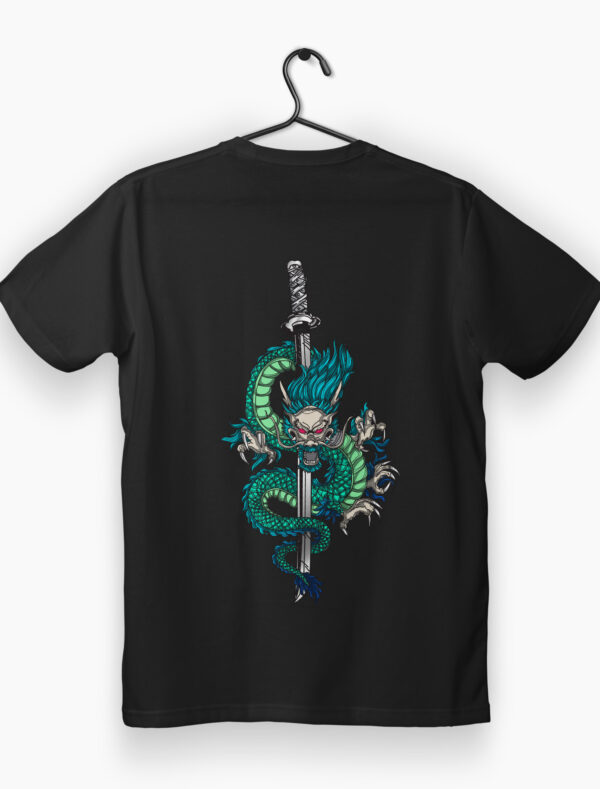 dragon and a sword printed black t-shirt