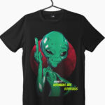 a black t-shirt with alien artwork graphic print