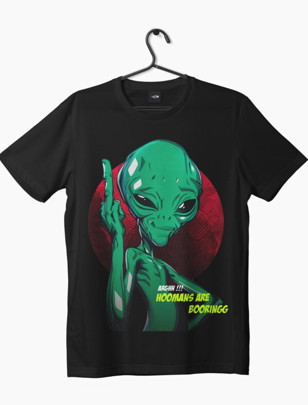a black t-shirt with alien artwork graphic print