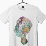 a white t-shirt showing Head of Line Maniac Art by Livinedart