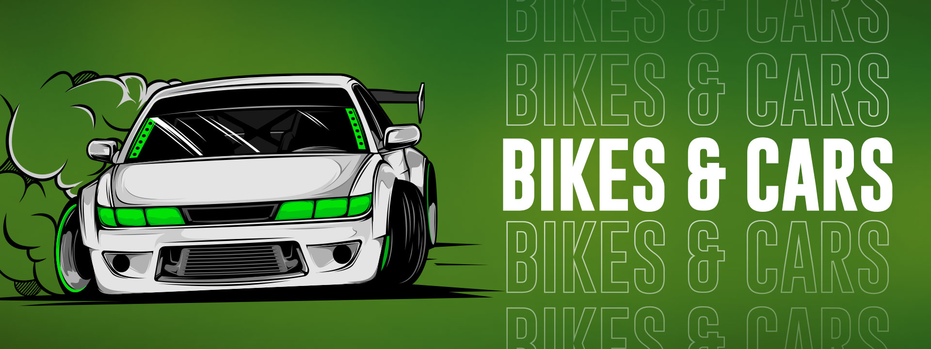 bikes and cars website cover image design with a drifting car