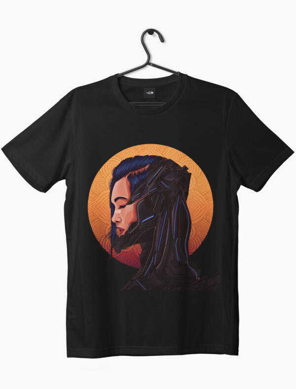 Cyber girl artwork on black color t-shirt