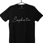 A black color BTS t-shirt with Euphoria written on it