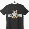 hold tight written with a kitten hanging on letter graphic printed on a black t-shirt