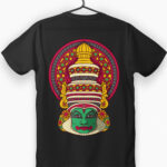 traditional Kathakali face printed on a black t-shirt