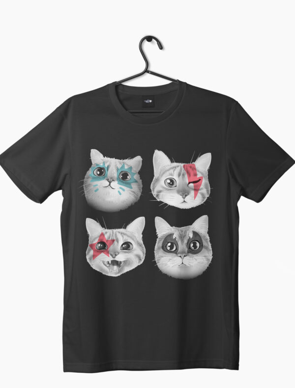 cute kitten motif graphic printed on black t-shirt