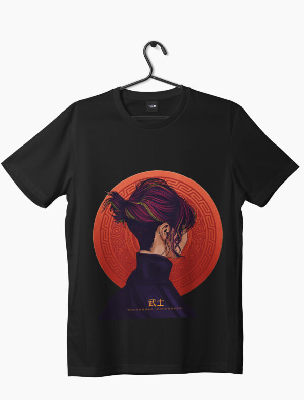 a black t-shir with samurai girl graphic print