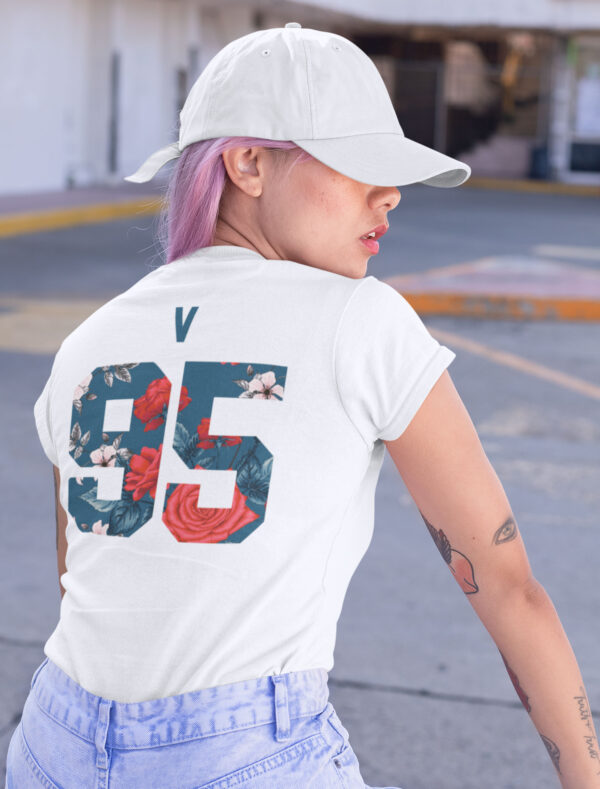 women wearing bts white tshirt with number printed at back