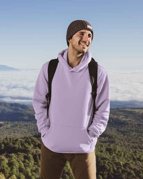 man wearing lavender hoodie