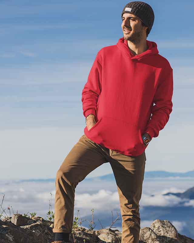 Man Wearing Red Color Hoodie 