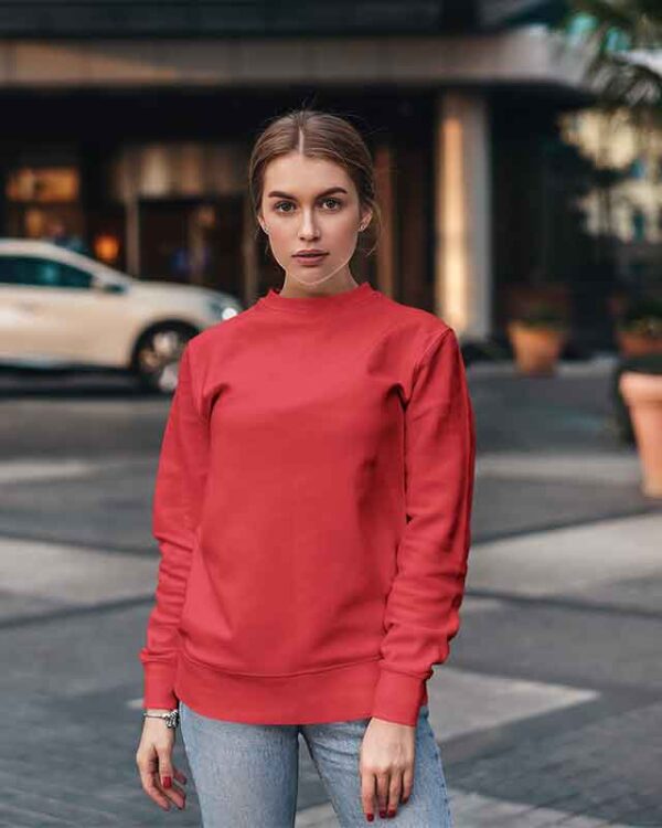 Girl wearing red color sweatshirt