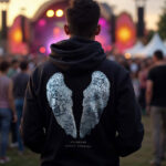 Coldplay concert hoodie featuring an angel wing graphic, perfect for music festivals and live shows. Made from 100% cotton with a unisex fit for comfort and style.